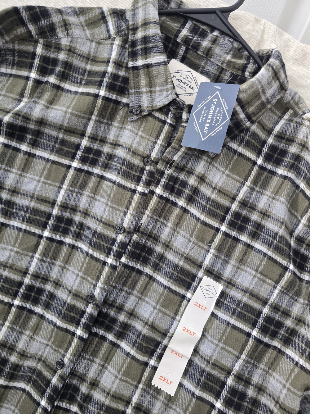 St. John's Bay Olive and Black Plaid Button-Down Shirt